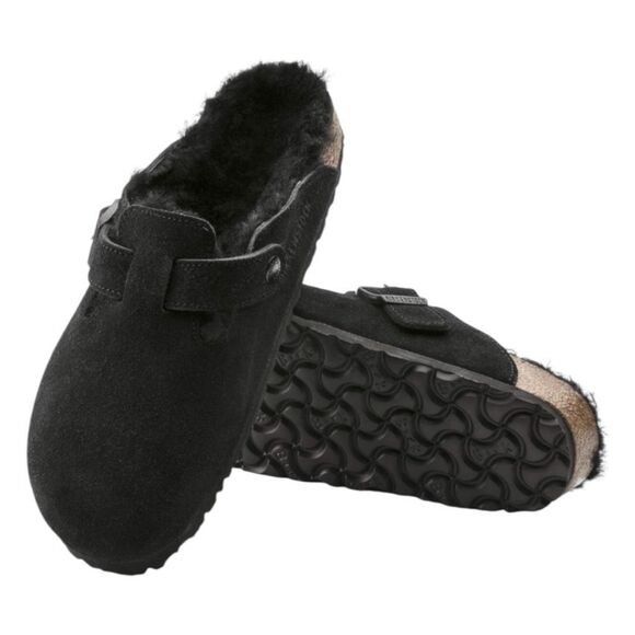 Birkenstock Boston Shearling Clog Black Suede Leather Slip On 39 W8 / M6 - Picture 1 of 12